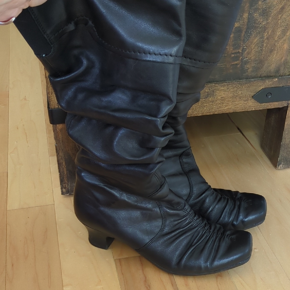 Rieker Black Leather Heeled Boots